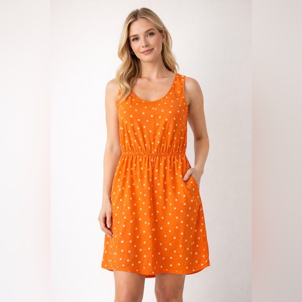 Merona Mini Dress Orange White Polka Dots Sleeveless Size M